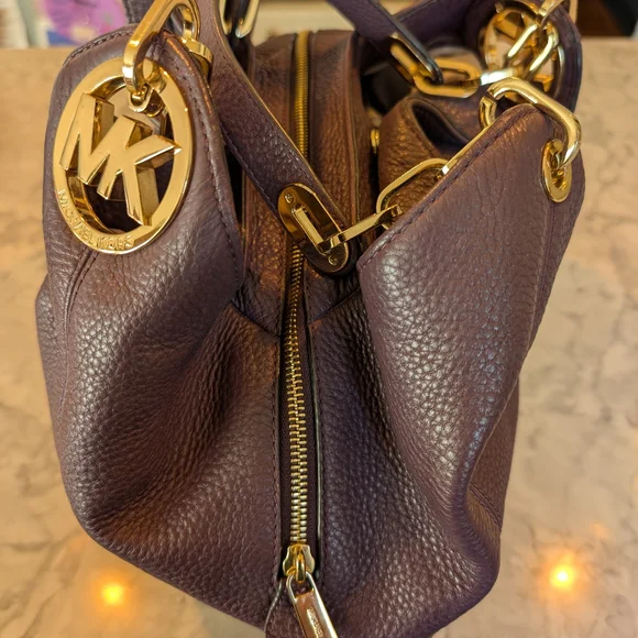 Michael Kors Plum Fulton Large Leather Hobo Bag with Gold Accents - Picture 10 of 10